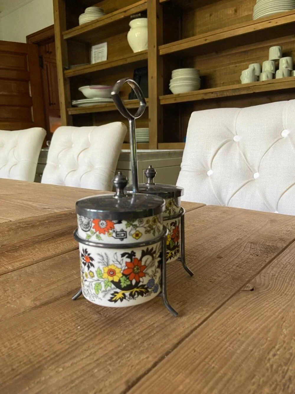 vintage porcelain condiment jar set, retro porcelain kitchen canister set